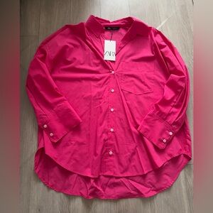 ZARA Cotton Button Up (Bright Pink)